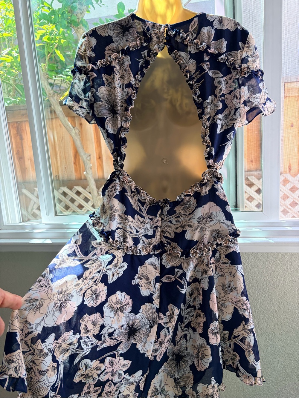 Bardot Navy Dress with Cream Floral Print - Picture 2 of 10